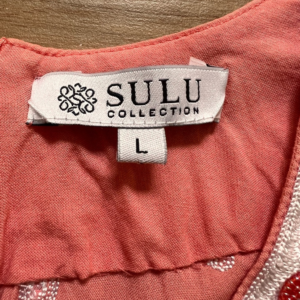 Sulu Collection Coral Embroidered Shift Dress Beaded Trim Size L - Picture 3 of 7
